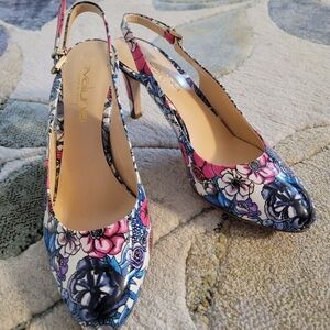 Evaluna Leather Floral Slingback Heels